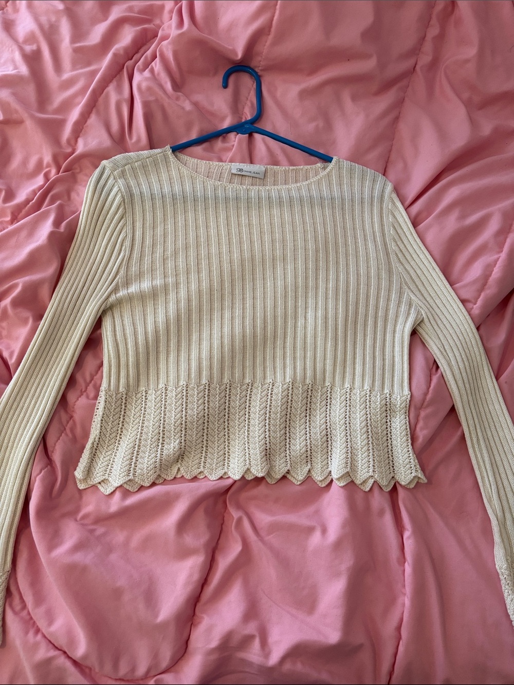 Bonnie Jean Cream Ribbed Knit Long Sleeve Sweater